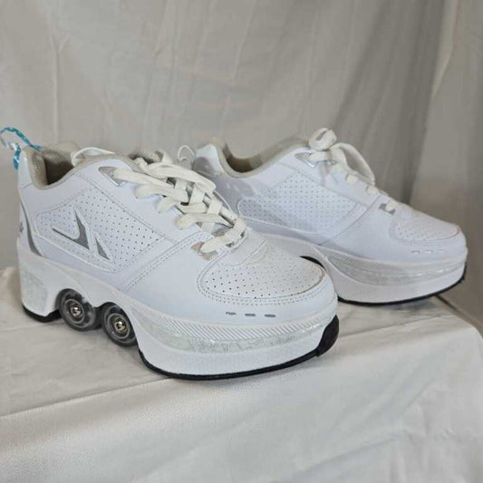 2 in 1 sneakers/roller skates, size 6